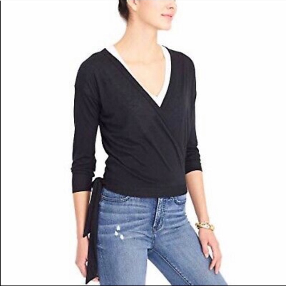 J crew black 3/4 sleeve wrap top